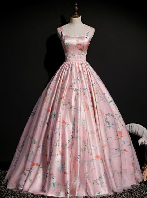 Satin Printed Dresses, Satin Princess Dress, Long Satin Gown, डिजाइनर कपड़े, Princess Gowns, Printed Satin Dress, Vintage Ball Gowns, Pink Ball Gown, Satin Ball Gown