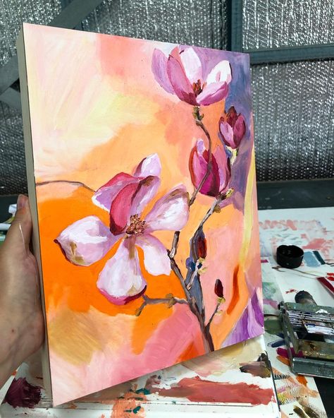 Art Inspo Flowers, Giant Painting Ideas, Two Paintings Together, Cool Paintings Ideas, Painting Ideas Flowers, Impasto Flowers, Block Painting, Flower Painting Canvas, Abstract Floral Art