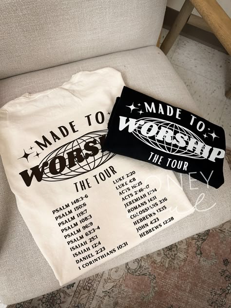 Show your love for Jesus and worship with this stylish tee featuring a Scripture verse from Psalm 100:2. Perfect for church, concerts, or everyday wear. #madetoworship #christianapparel / #Single_Color_T_Shirt_Design #Christian_Tshirt_Design_Ideas_Aesthetic #T_Shirt_Design_Christian #Christian_Design_Graphics Single Color T Shirt Design, Christian Tshirt Design Ideas Aesthetic, Church Merch Ideas, Tour Shirt Design, Black Tshirt Design, Off White Tshirt, Church Tshirts, Christian Clothing Brand, Made To Worship