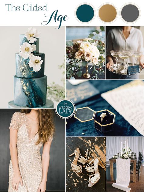 The Gilded Age - A Dark Romance Wedding in Teal, Charcoal Gray, and Elegant Gold Leaf - http://heyweddinglady.com/gilded-age-dark-romance-wedding/ Teal Wedding Colors, Wedding Color Scheme, Gold Wedding Colors, Afternoon Wedding, Wedding Themes Fall, Wedding Week, Wedding Color Inspiration, Teal Wedding, Week Diet