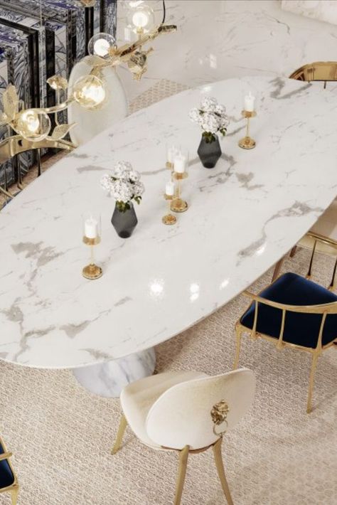 Perfect Thanksgiving Dinner, White Marble Dining Table, Unique Dining Room, Oval Dining Table, Marble Dining Table, Dining Room Makeover, Perfect Thanksgiving, Luxury Dining Room, Elegant Dining Room