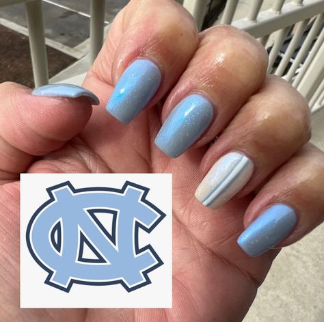 UNC Nails - Let's Go Heels! Unc Blue Nails, Unc Nail Designs, Unc Nails, Carolina Blue Nails, North Carolina Blue Nails, Unc Decor, Carolina Blue Nails Acrylic, Unc Graduation, Unc Logo