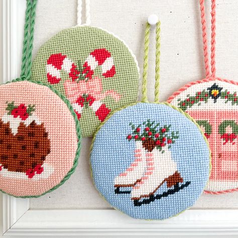 Candy Cane Round Needlepoint Canvas Kit – Coco Frank Studio Pink Doors, Needlepoint Ornaments, Pink Door, Needlepoint Christmas, Needlepoint Designs, Ice Skates, Canvas Pillow, Christmas Pudding, Canvas Projects