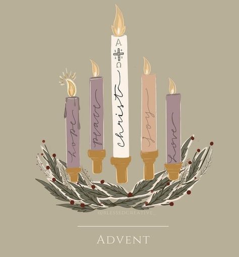 Advent Symbols, Advent Hope, Advent Catholic, Advent Art, Peace Candle, Christian Illustration, Catholic Christmas, December Winter, Love Candle