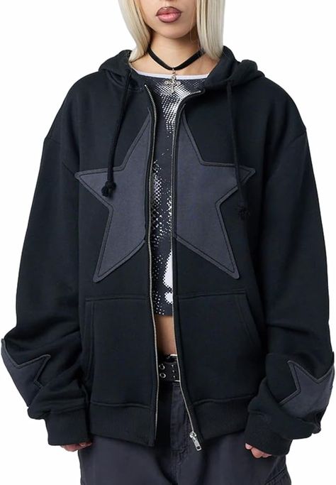 Amazon.com: Seyurigaoka Women Y2K Star Zip Up Hoodie Retro Harajuku Oversized Gothic Hip Hop Sweatshirts Grunge Jacket Streetwear : Clothing, Shoes & Jewelry Hoodies Graphic, Aesthetic Hoodies, Geometric Clothing, Hip Hop Jacket, Y2k Star, Hoodie Y2k, Streetwear Hoodie, Hoodie Streetwear, Outfits Y2k