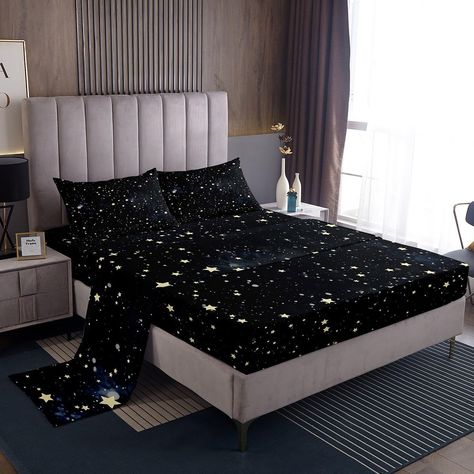 Kids Bed Cover, Dreamy Bedding, Dreamy Bed, Luxury Sheets, Glitter Stars, Support Pillows, Bed Decor, Flat Sheets, Outer Space