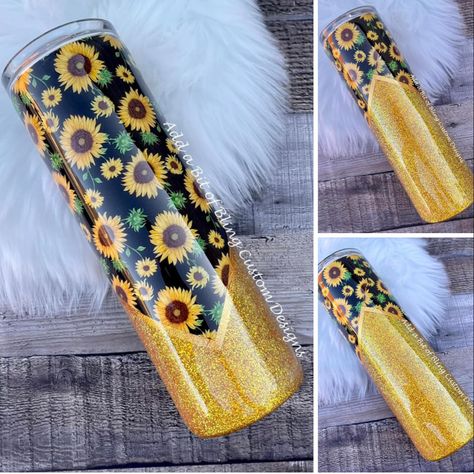 Sunflower Tumbler Cup Ideas, Sunflower Tumbler Cup, Sunflower Epoxy Tumbler, Sunflower Tumbler Ideas, Resin Tumblers, Epoxy Tumbler Ideas, Tumbler Cups Personalized, Custom Wine Glass, Vinyl Tumblers