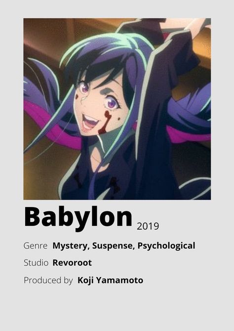 Babylon Anime Minimalist poster 😊 Information taken from myanimelist.net and wikipedia.org Babylon Anime, Anime Watchlist, Pfp Cool, Cute Anime Pfp, Anime Oc Male, Anime Pp, Female Anime Characters, Anime To Watch, Demon Slayer Tanjiro