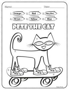 FREEBIE Pete the Cat – Activities  Enjoy this fun activity to help your students’ creativity after reading Kimberly & James Dean’s “Pete the Cat” books.  – Color by Number with 6 different colors. – Draw and write about Pete – Pete Can and Pete Has – New product added: Shoe Tie Certificate – New product added: Pete the Cat – Graphing Pete The Cat Books, Cat Activities, No David, Pete The Cats, Kindergarten Freebies, Draw And Write, Busy Binder, Cat Activity, Author Studies