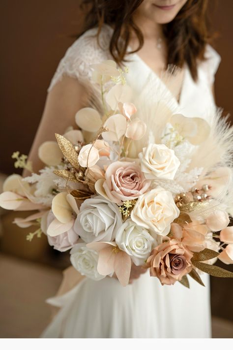 Lings Moment Bouquet, Beige Theme Wedding, Prom Props, Beige Theme, Wedding Tools, Wedding Flower Packages, Handmade Bouquets, Chiffon Ribbon, Beige Wedding