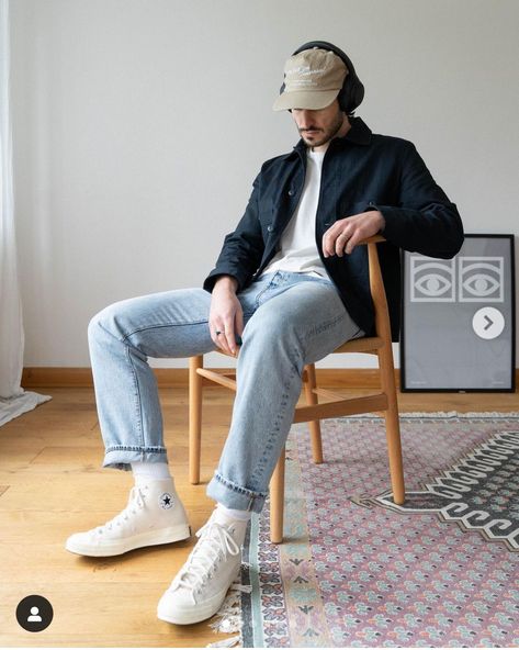 Converse White Outfit, Wacky Outfits, Masculinity Quotes, White Converse Outfits, White Shirt And Blue Jeans, Quotes Empowering, Chill Time, Trendy Boy Outfits, Classy Outfits Men