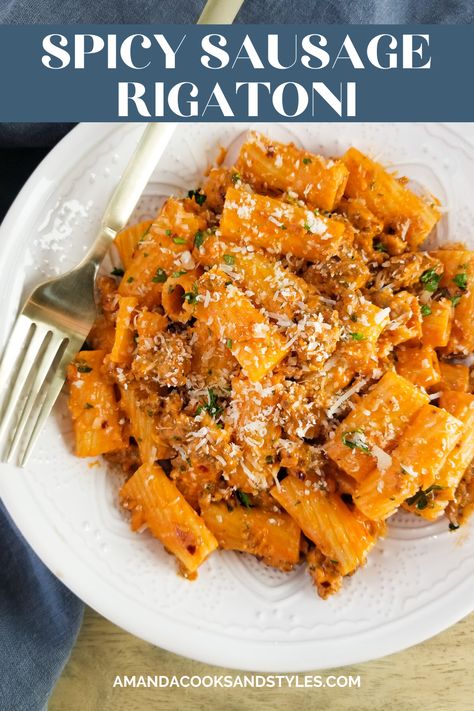 Spicy Pasta With Sausage, Spicy Sausage Rigatoni Pasta, Beef Rigatoni, Spicy Rigatoni Pasta Italian Sausages, Spicy Sausage Rigatoni, Creamy Sausage Rigatoni, Sausage Rigatoni Pasta, Spicy Rigatoni, Spicy Rigatoni Alla Vodka