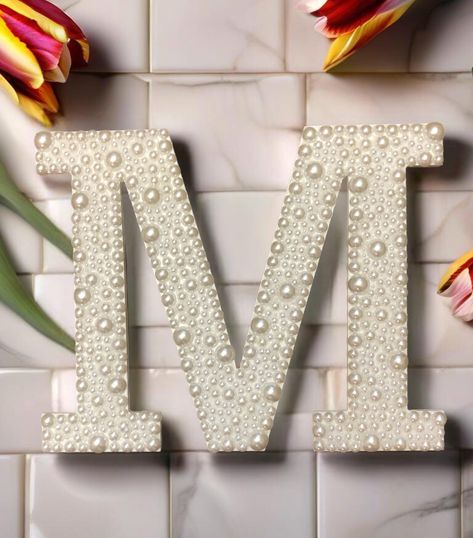 Please read the complete description.  These letters will not stand alone. Each letter has a hook for hanging.  You will receive a letter of your choice customized as shown in the photos.  Please note the listing is for the custom letter only.  The background decor is for display purposes only.   These beautiful white wood letters are embellished with faux pearls.  The letters are approximately 9-1/2 inches in height, 1/4 inch thick and vary by width.   The letter will be embellished on one side Decorate Letter Ideas, Pearl Letters Diy, Initial Decor, Wall Decor Letters, Wooden Letters Decorated, Decorated Letters, Free Standing Letters, Pearl Letters, Handmade Wall Decor