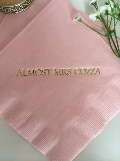 Personalized Napkins Almost Mrs Mrs. Bridal Shower Wedding Personalized Cocktail Beverage Paper Part Personalized Napkins Wedding, Bridal Shower Cocktails, Bridal Shower Inspo, Wedding Napkins Personalized, Bridal Shower Tables, Napkins Wedding, Bridal Shower Inspiration, Bridal Luncheon, Wedding Personalized