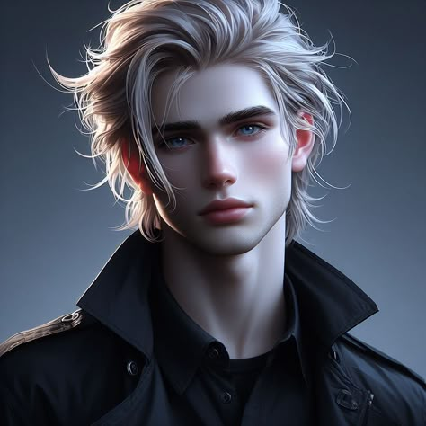 Silver Hair Men, Comic Book Art Style, Character Inspiration Male, Dark Anime Guys, Handsome Prince, Digital Portrait Art, Fantasy Male, Guy Drawing, Anime Hair