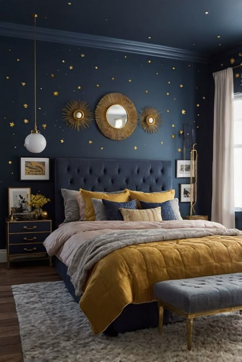 home interior design,interior bedroom design,designers kitchen,living room interior Sage And Navy Bedroom, Wellness Bedroom, Color Drenching Bedroom, Color Schemes For Bedrooms, Cozy Blue Bedroom, Navy Gold Bedroom, Indigo Bedroom, Color Drenching, Calming Bedroom Colors