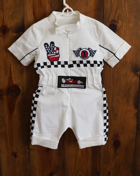 Personalized White Racer Short Jumpsuit checkered Racing | Etsy Two Fast Two Furious, Car Outfit, Race Car Themes, 2nd Birthday Party For Boys, Car Birthday Theme, Race Car Birthday Party, Boys 1st Birthday Party Ideas, Baby Birthday Themes, Cars Theme Birthday Party