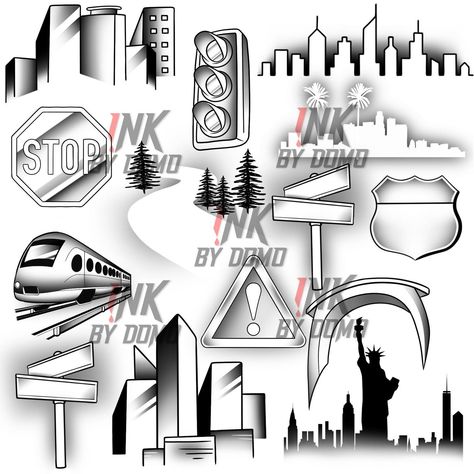 Livin’ V2 🏢🚦 available on the website now! www.inkbydomo.com 🤝🏽 Street Sign Tattoo Stencil, Street Sign Tattoo Design, City Tattoo Ideas, Street Sign Tattoo, Aztec Drawings, Tattoo Art Drawings Sketches, Aztec Drawing, Dice Tattoo, Tattoo Ideas Males