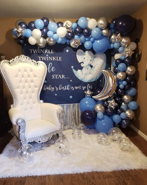 Celestial Gender Reveal, Moon And Stars Balloon Arch, Baby Boy Baby Shower Themes, Moon And Star Balloon Centerpieces, Gender Reveal Stars And Moons, Ballon Arch Moon And Stars, Goodnight Moon Baby Shower Ideas, Moon Baby Shower Theme, Butterfly Baby Shower Decorations