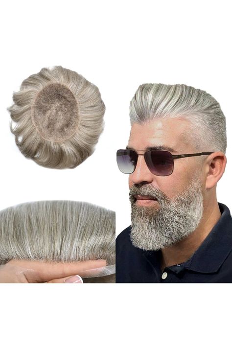 Full Lace Toupee Human Hair Real Hairline Mens Hairpieces Bleached Knots Hair Piece For Men Toupee Protesis Capilar Para Hombre 7X9#750#7 Very Light Brown 50% Grey Hair Pieces For Men, Hair Toppers, Street Casual, Womens Wigs, Hair Piece, Hair Pieces, Mens Hairstyles, Light Brown, Human Hair