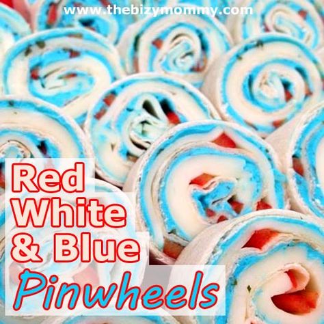 Red White and Blue Pinwheel Recipe - Atlantas Frugal Mom Blue Appetizers Color, Blue Party Foods, Fun Holiday Drinks, Cheese Spread Recipes, Frugal Mom, Patriotic Food, Patriotic Desserts, Pinwheel Recipes, 4th Of July Desserts