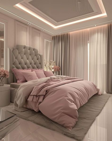 Luxury Teen Girl Bedroom, Rich Girl Bedroom Aesthetic, Luxury Bedroom Pink, Pink Luxury Bedroom, Bedroom Luxury Elegant Modern, Gebsen Board Design, Light Pink Room Ideas, Rich Girl Room, Cozy Feminine Bedroom