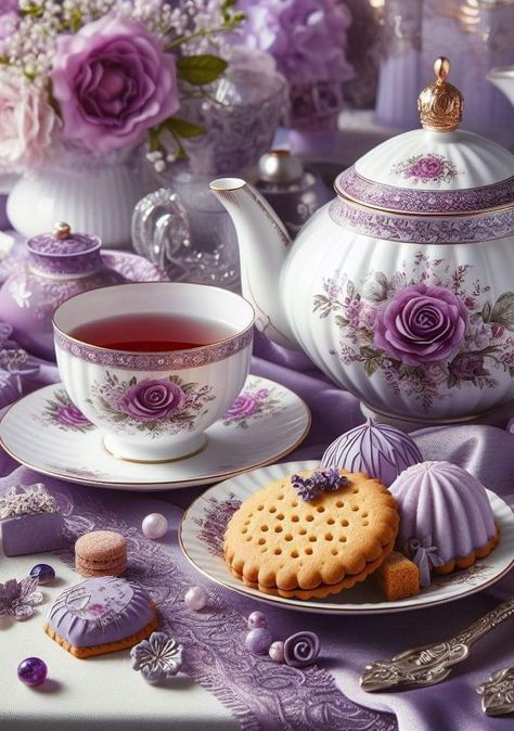 Purple Tea Set, Tea And Crumpets, Tea Crafts, Happy Birthday Greetings Friends, Tea Cocktails, Fruits Images, Tea Party Food, Tea Party Decorations, Beautiful Tea