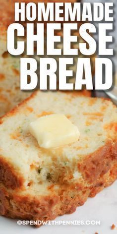 Cheese Bread is a delicious, cheesy side dish that the whole family will love! Serve warm right out of the oven with butter! #spendwithpennies #cheesebread #recipe #homemade #cheesy Cheesy Onion Bread, Shredded Cheddar Cheese Recipes, Bisquick Bread Recipes, Homemade Cheese Bread, Bread Quick, Cheese Bread Recipe, Biscuit Bread, Cheesy Bread, Beer Bread