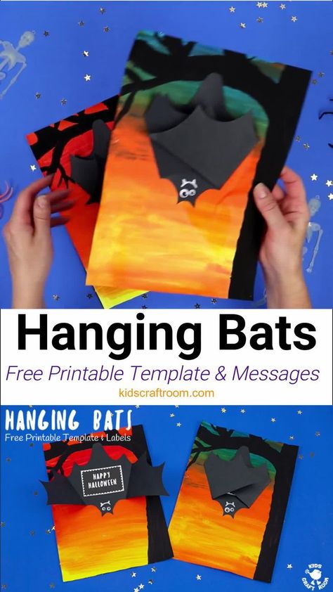 Halloween Art Lessons, Happy Halloween Kids, Bat Template, Bat Craft, Halloween Art Projects, Kids Craft Room, Hanging Bat, Halloween Classroom, Fun Halloween Crafts