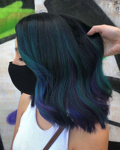 Brown Blue Hair, Hair Roulette, Hair Dye For Dark Hair, Dark Teal Hair, Green Hairstyles, Medium Aesthetic, Aesthetic Honey, Teal Hair Color, Fox Hair Color