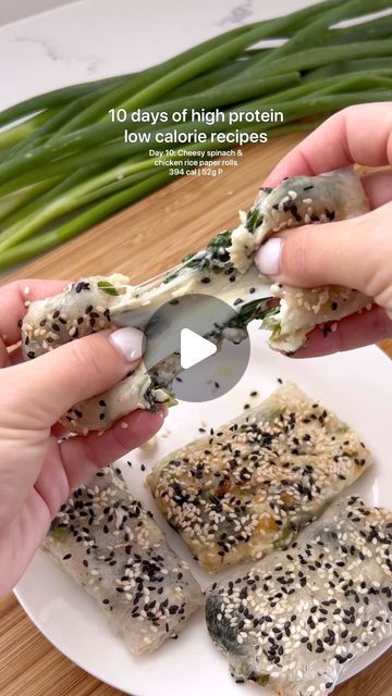 Victoria Minell on Instagram: "CHEESY SPINACH & CHICKEN RICE PAPER ROLLS 🤤 Day 10 of 10 high protein low caloire recipes!" Chicken Rice Paper Rolls, Rice Paper Rolls, High Protein Low Calorie, Paper Rolls, Spinach Stuffed Chicken, Chicken Rice, High Protein, Low Calorie Recipes, Low Calorie