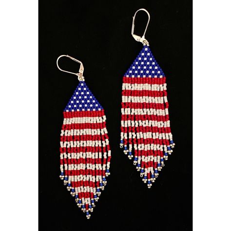 Patriotic American Flag Fringe Bead Dangle Earrings Color: Red, White, Blue Approx Measurements: 4.25” Long, 1” Wide Purchased From Etsy, But Never Worn Them. Has No Missing Beads Of Damage. Patriotic Beaded Earrings, Red White And Blue Beaded Earrings, Beaded Earring Pattern, Beaded Fringe Earrings Pattern, Beaded Earring Patterns, Brick Stitch Pattern Earring, Flag Beads, Red Bead Earrings, Flag Earrings