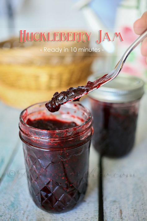 Huckleberry Jam {Ready in 10 Minutes} Garden Huckleberry, Huckleberry Recipes, Huckleberry Jam, Easy Jam Recipe, Easy Jam, Fruity Recipes, Freezer Jam, Jam And Jelly, Jelly Recipes