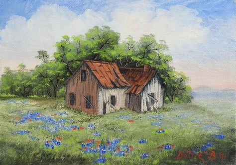 Rustic Farm House & Bluebonnets $149.00 Old House Painting Art, Old Farmhouse Painting, Painting A House On Canvas, Landscape With House Painting, Small House Drawing, Bluebonnets Painting, Family Moodboard, Old House Painting, House In A Field