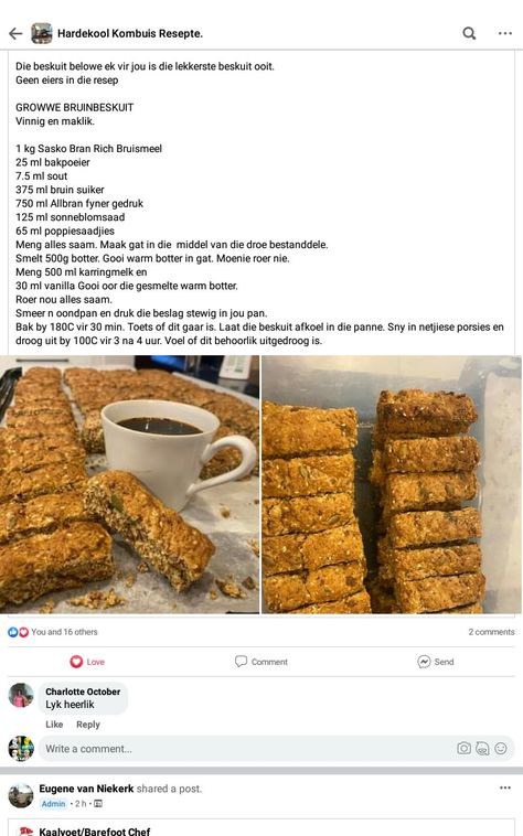 Portugal Recipes, Beskuit Resepte, Baked Biscuits, Rusk Recipe, South African Dishes, Bran Muffin Recipes, Oatmeal Cookie Bars, African Dessert, Rock Recipes