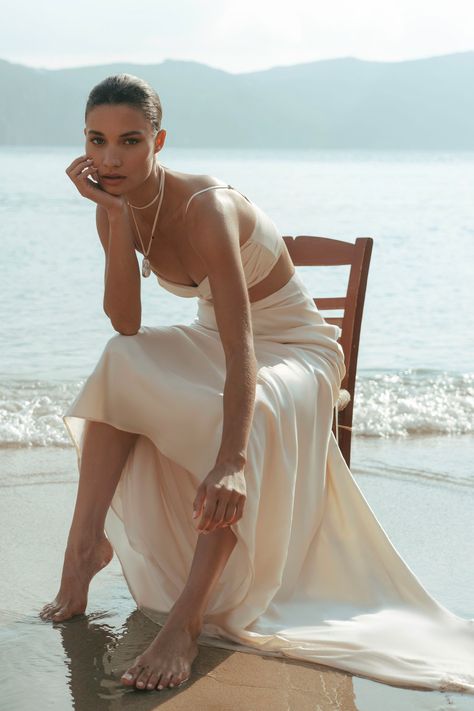 Discover new designs made for the modern bride. Beach Fashion Photography, Beach Fashion Shoot, Beach Fashion Editorial, High Waist Maxi Skirt, Beach Editorial, Wedding Edit, Beach Poses Instagram, Beach Model, 사진 촬영 포즈