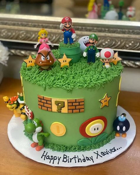 15 Super Mario Cake Ideas For Beginner And Pro Bakers. - The Perfect Cake Idea Super Mario 1st Birthday Cake, Super Mario Brothers Cake Ideas, Super Mario Bday Cake, Super Mario Theme Cake, Mario Cake Design, Mario Cakes For Boys, Super Mario Party Cake, Lego Mario Cake, Mario Brothers Cake Ideas