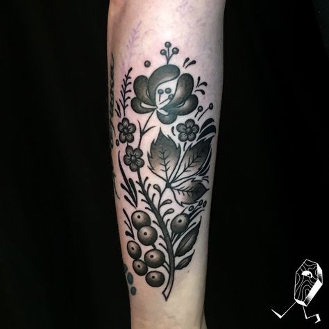 Polish Flower Tattoo, Polish Folk Art Tattoo, Folk Art Tattoo, Polish Folk Art, Floral Composition, Polish Folk, Russian Folk Art, Folk Art Flowers, Russian Style