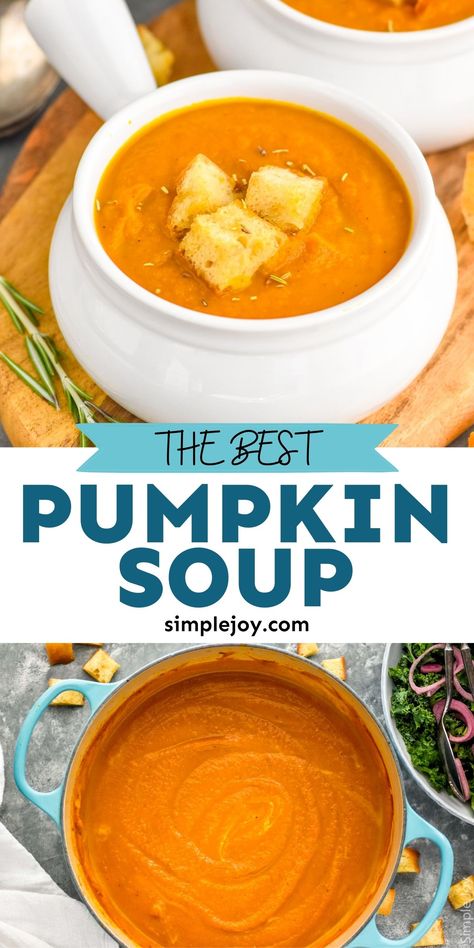 Pumpkin Soup is the perfect fall side dish. Made with simple ingredients, this healthy recipe is a must-make this autumn. Fresh Pumpkin Soup Recipe Easy, Pumpkins Soup Recipes, Canned Pumpkin Soup Recipe Easy, Homemade Pumpkin Soup, Sweet Pumpkin Soup, Pumpkin Side Dish Recipes, Pumpkin Recipes Soup, Pumpkin Guts Recipe, Best Pumpkin Soup Recipe