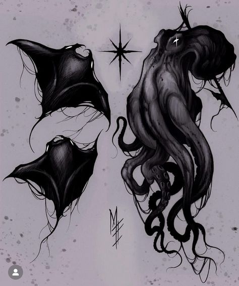 Dark Sea Tattoo, Kraken Tattoo, Squid Tattoo, Octopus Tattoo Design, Sea Tattoo, Scary Tattoos, Theme Tattoo, Creepy Tattoos, Shark Tattoos