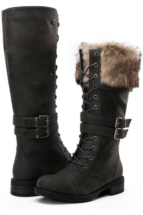 High Combat Boots, Knee High Combat Boots, Black Snow Boots, Black Winter Boots, Knee Length Boots, Winter Fashion Boots, Black Combat Boots, Lace Up Combat Boots, Womens Fashion Casual Summer