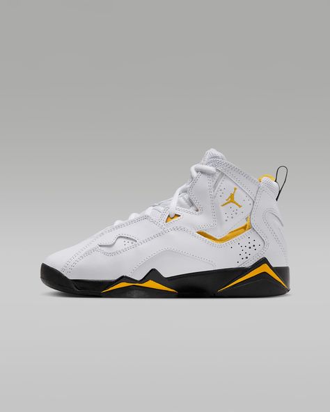 Flight Shoes, Jordan True Flight, Jordan 7, Yellow Ochre, Black Style, Jordans Sneakers, Big Kids, Yellow White, Design Elements