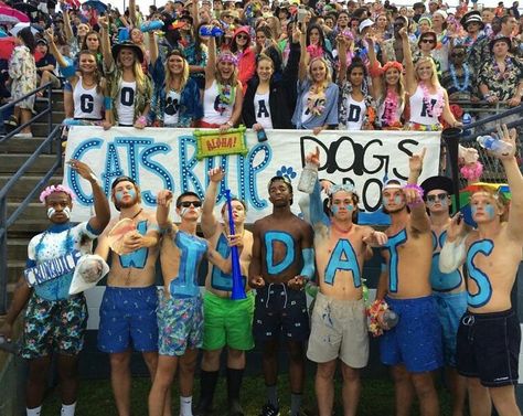 Football student section beach theme Beach Theme For Football Games, Student Section Themes Football, Tropical Theme Football Game, Beach Themed Student Section Football, Student Section Ideas, Football Student Section, School Popularity, Student Section Themes, Miami Lights