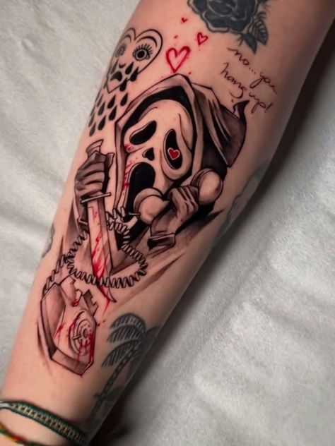 Halloween Tattoos Sleeve, Movie Tattoos, Scary Tattoos, Spooky Tattoos, Horror Tattoo, Tattoo Style Drawings, Face Tattoos, Halloween Tattoos, Black Ink Tattoos