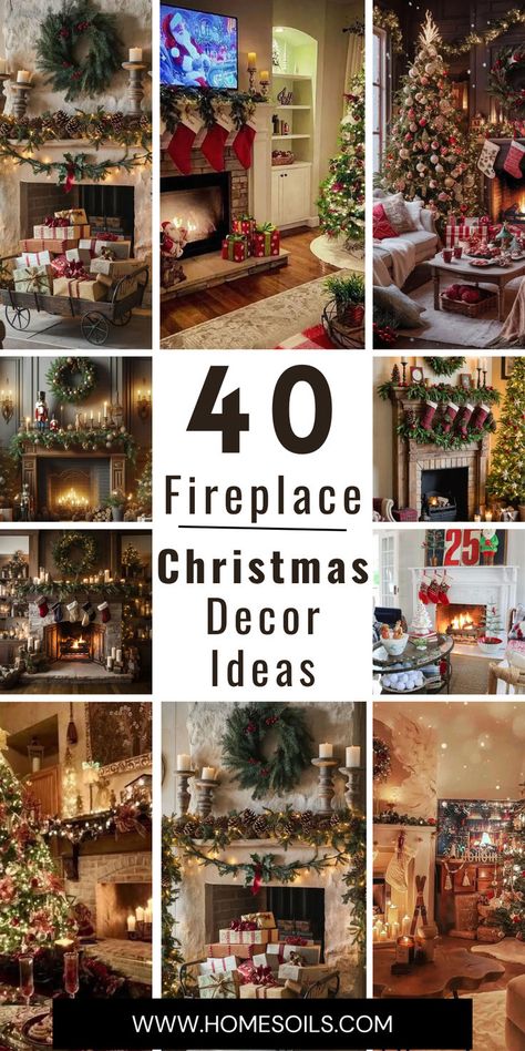 Warm up your holiday season with 40 red Christmas decor fireplace ideas. These festive designs add a cozy, vibrant touch to your home, featuring everything from classic stockings to elegant garlands. Click here to discover how to make your fireplace the glowing heart of your Christmas celebrations! Spanish Home Christmas Decor, Fireplace Mantle Decor For Christmas, Light Green And Red Christmas Decor, How To Decorate Fireplace For Christmas, Over The Top Christmas Decorations, Classic Christmas Decor Living Room, Classic Red Christmas Decor, Corner Fireplace Christmas Decor, Different Christmas Themes