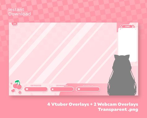 Cherry Lollipop, Sanrio Twitch Overlay, Strawberry Twitch Overlay, Twitch Vtuber, Pink Stream Overlay, Sakura Stream Overlay, Animated Cute, Vaporwave Stream Overlay, Heart Shaped Lollipops