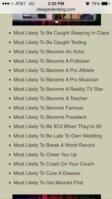 Senior Superlatives ideas. Getting tired of the ones we currently have. They're boring and unoriginal. Yearbook Superlatives, Senior Superlatives, Fun Sleepover Games, Sleepover Party Games, Yearbook Class, Yearbook Staff, Abi Motto, Yearbook Layouts, Yearbook Pages