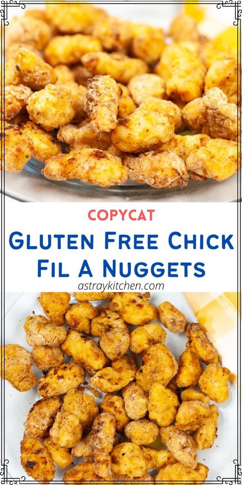 Chicken nuggets are one of those things that just about everyone loves, and and these Gluten Free Chick Fil A style nuggets are super easy to make! This recipe goes a step further because these are Chick Fil A style gluten free chicken nuggets! This recipe is super simple, fast, and can be made in your air fryer or oven easily! Copycat Chick Fil A Nuggets, Chik Fil A Chicken, Crunchy Chicken Nuggets, Chick Fil A Recipe, Gluten Free Chicken Nuggets, Healthy Chicken Nuggets, Chicken Nuggets Recipe, Chick Fil A Nuggets, Copycat Chick Fil A