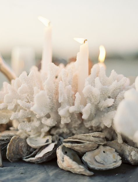 Coral Candle DIY on Once Wed. #diy #wedding #candles #centerpiece Coral Candles, Coral Centerpieces, Beach Wedding Centerpieces, Summer Centerpieces, Wedding Centerpieces Diy, Seaside Wedding, Coastal Wedding, Nautical Wedding, Candle Centerpieces