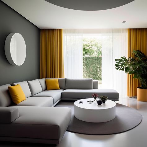 Grey Walls Curtain Ideas, Living Room Yellow Curtains, White And Yellow Living Room, Gray And Yellow Living Room, Yellow Gray Room, Yellow Curtains Living Room, Curtains For Grey Walls, Grey And Yellow Living Room, Yellow Decor Living Room